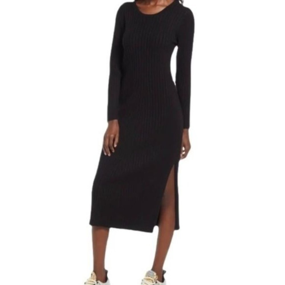 NEW WAYF Women's Size L Dede & Emily BFF Hollie Ribbed Long Sleeve Sweater Dress